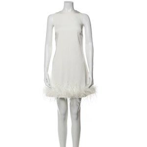 IEENA FOR MAC DUGGAL CREW NECK FEATHER DRESS